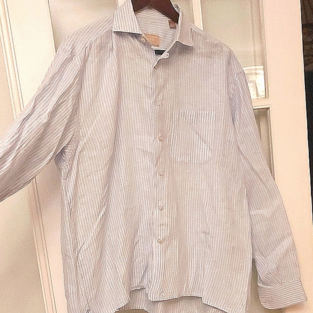Gitman Brothers Gold Mens Linen Dress Shirt Size Large Striped, Master Maker USA